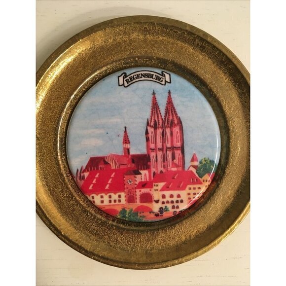 Brass Ceramic Coaster Set (6) Bavaria Munchen Augsburg Landshut Ansbach Bayreuth - Picture 3 of 8